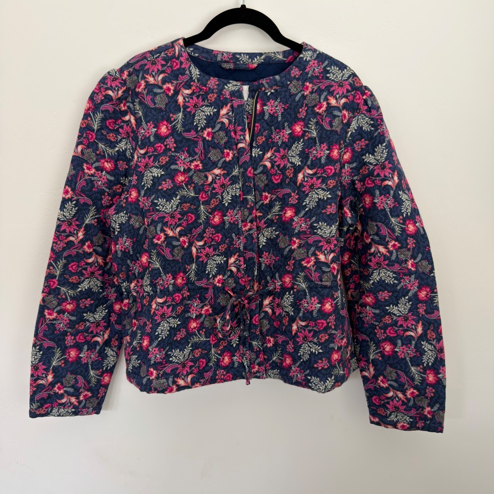 Tommy Bahama Womens Quilted Floral Zip Front Jacket Indigo Pink Medium NWT